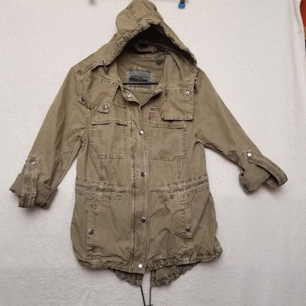 Levi's Women XS Lightweight Cotton Hooded Anorak Jacket Utility Army Green Zip